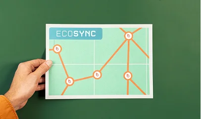 Illustration de l'optimisation des tournées EcoSync : Main tenant une carte montrant un graphique de réseau efficace.